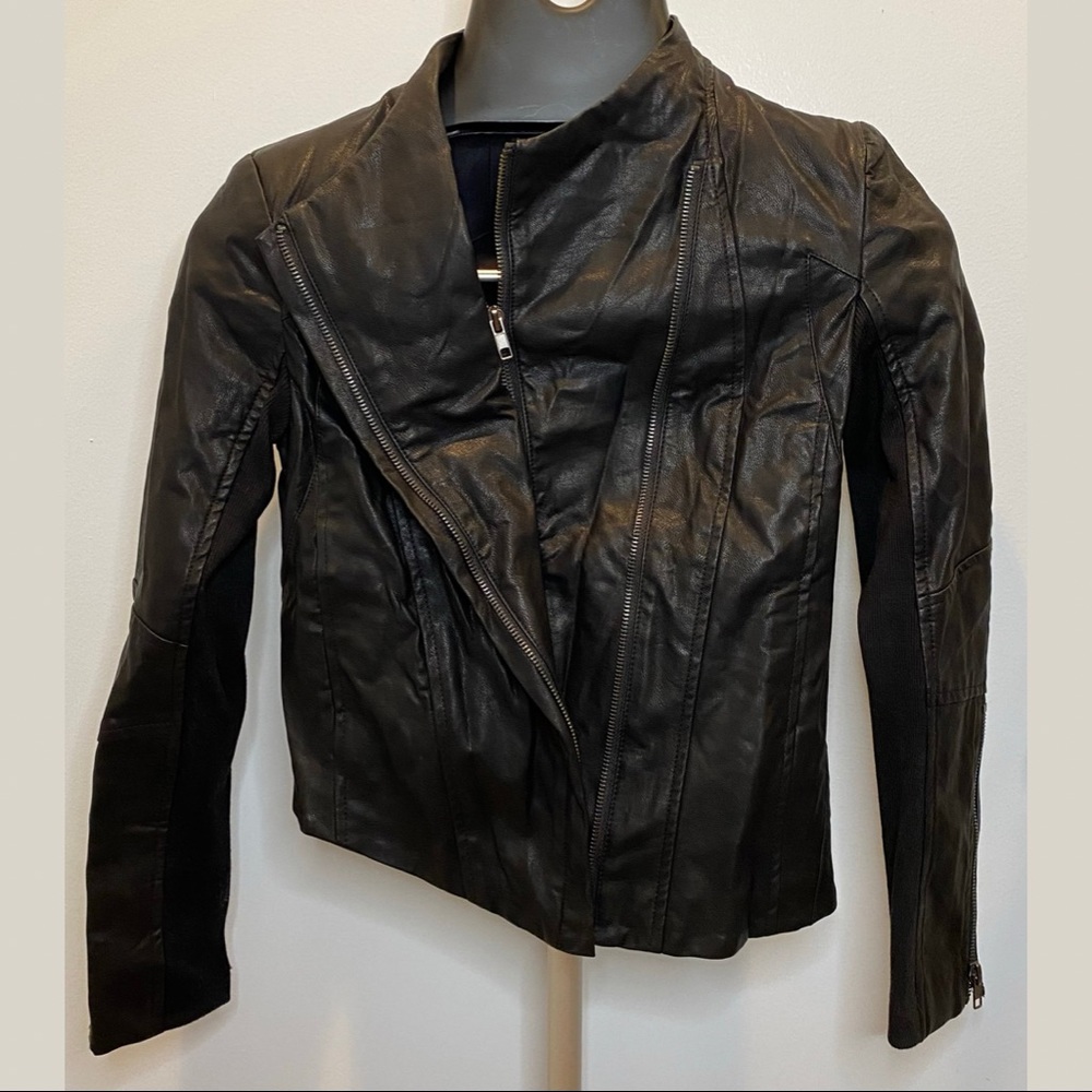 Olivaceous Faux Leather Asymmetrical Jacket